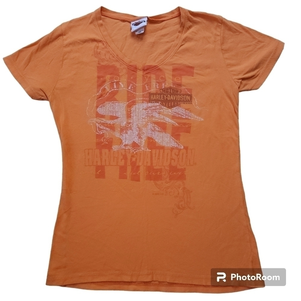 Harley Davidson sz S Orange Eagle Fitted Tshirt